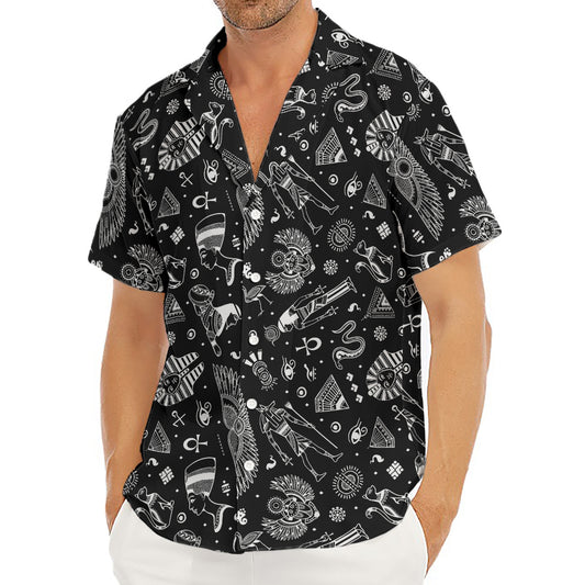 Black And White Egyptian Pattern Print Men's Deep V-Neck Shirt