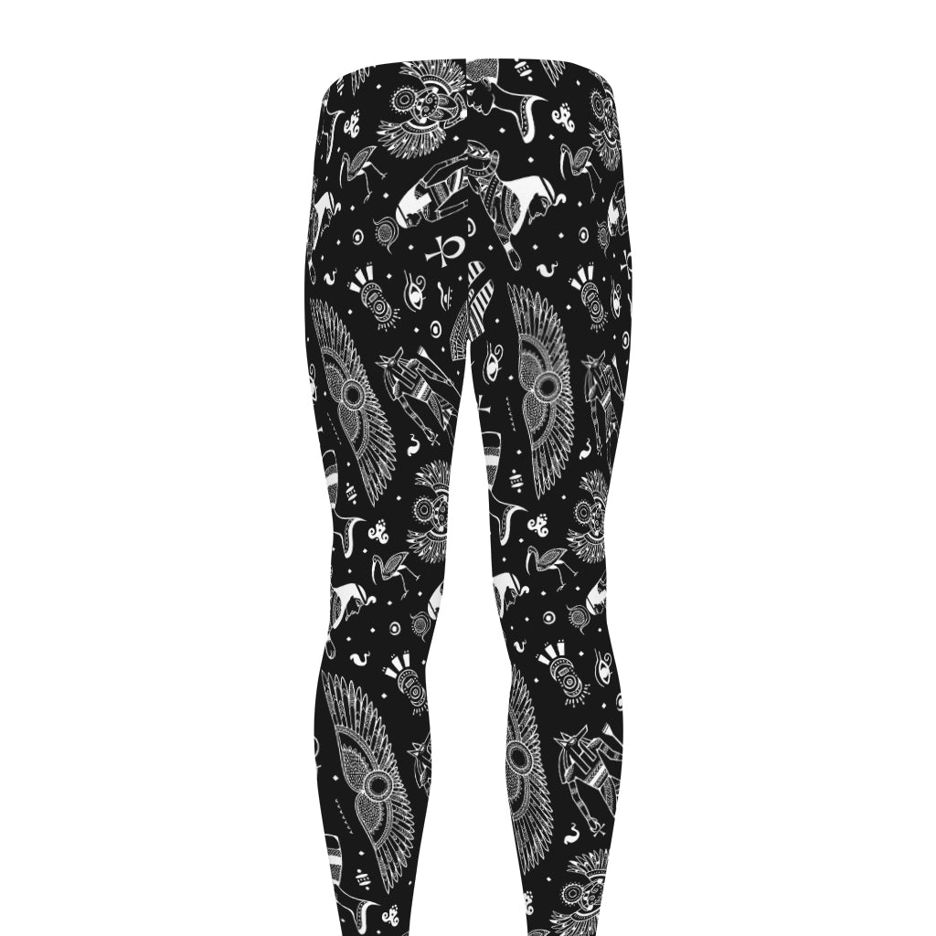 Black And White Egyptian Pattern Print Men's leggings