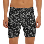 Black And White Egyptian Pattern Print Men's Long Boxer Briefs