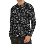 Black And White Egyptian Pattern Print Men's Long Sleeve Rash Guard
