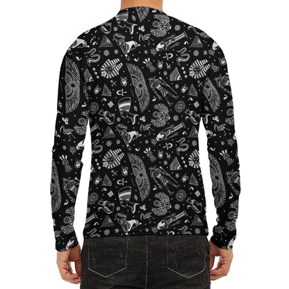 Black And White Egyptian Pattern Print Men's Long Sleeve Rash Guard