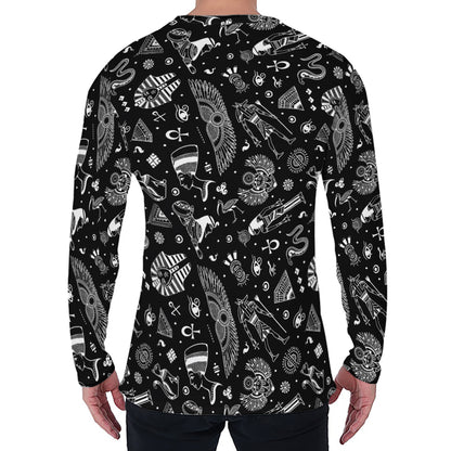 Black And White Egyptian Pattern Print Men's Long Sleeve T-Shirt