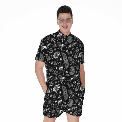 Black And White Egyptian Pattern Print Men's Rompers