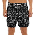 Black And White Egyptian Pattern Print Men's Split Running Shorts