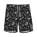 Black And White Egyptian Pattern Print Men's Sports Shorts