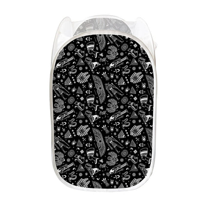 Black And White Egyptian Pattern Print Mesh Laundry Hamper