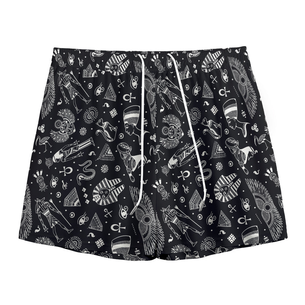 Black And White Egyptian Pattern Print Mesh Shorts