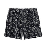 Black And White Egyptian Pattern Print Mesh Shorts