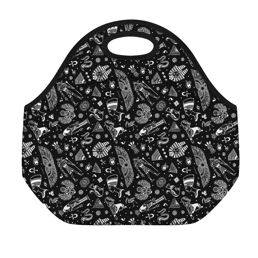 Black And White Egyptian Pattern Print Neoprene Lunch Bag