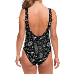 Black And White Egyptian Pattern Print One Piece Swimsuit