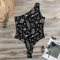Black And White Egyptian Pattern Print One Shoulder Bodysuit