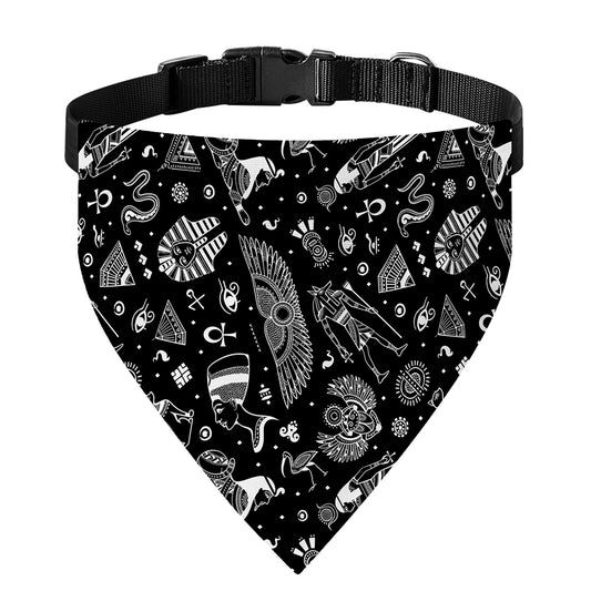 Black And White Egyptian Pattern Print Over The Collar Dog Bandana