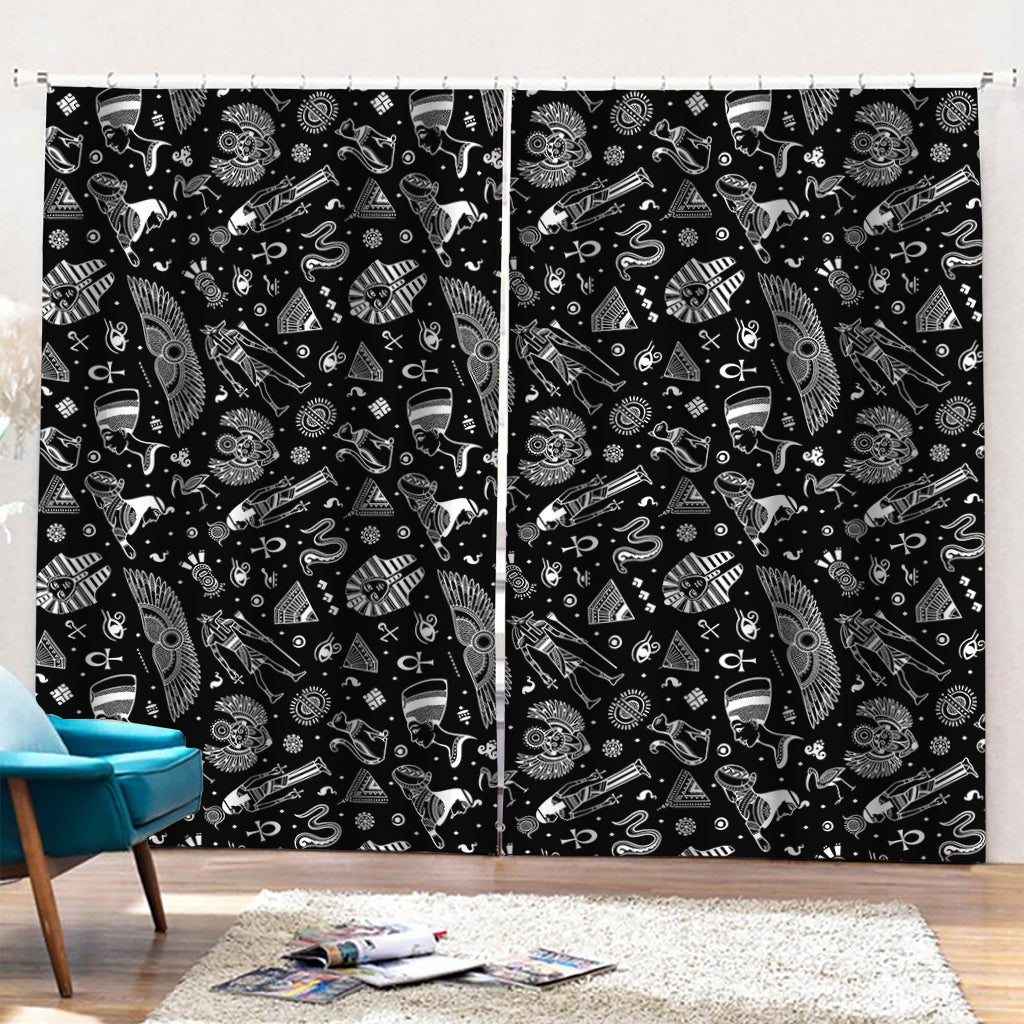 Black And White Egyptian Pattern Print Pencil Pleat Curtains