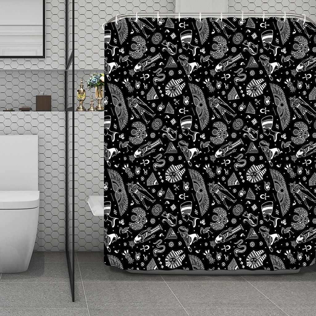 Black And White Egyptian Pattern Print Polyester Shower Curtain