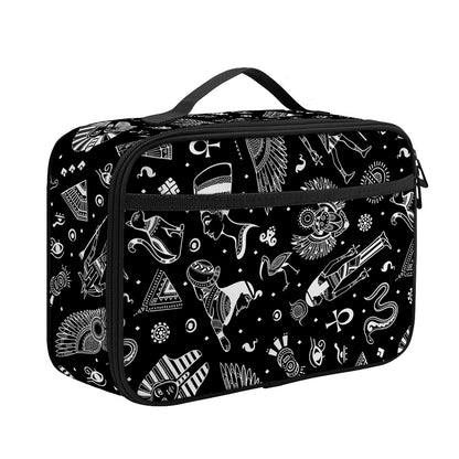 Black And White Egyptian Pattern Print Portable Lunch Bag