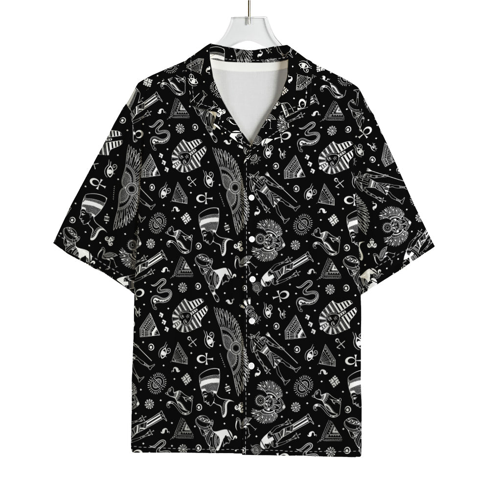 Black And White Egyptian Pattern Print Rayon Hawaiian Shirt