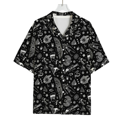 Black And White Egyptian Pattern Print Rayon Hawaiian Shirt