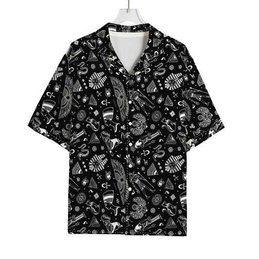 Black And White Egyptian Pattern Print Rayon Hawaiian Shirt