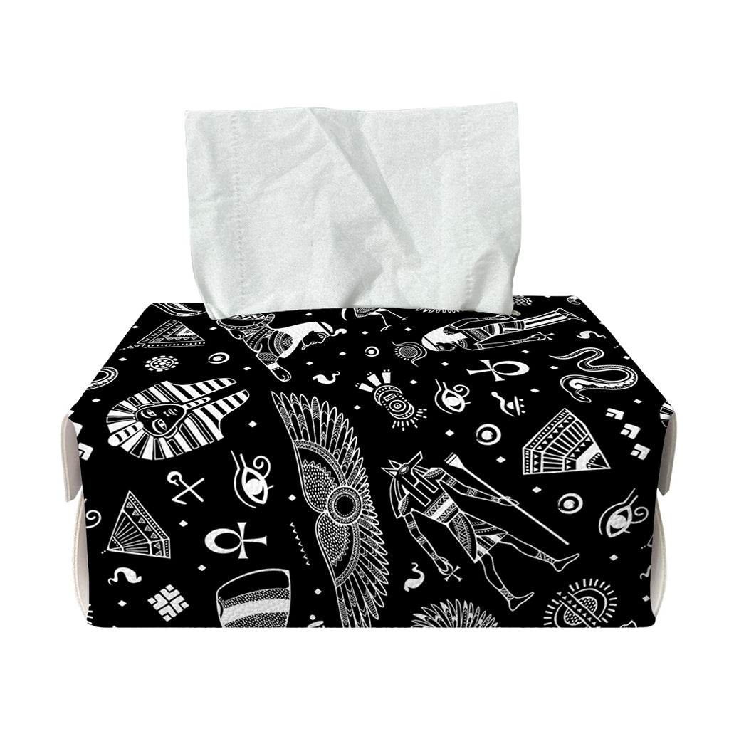 Black And White Egyptian Pattern Print Rectangle Tissue Box Cover