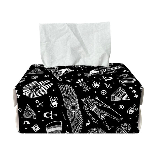 Black And White Egyptian Pattern Print Rectangle Tissue Box Cover