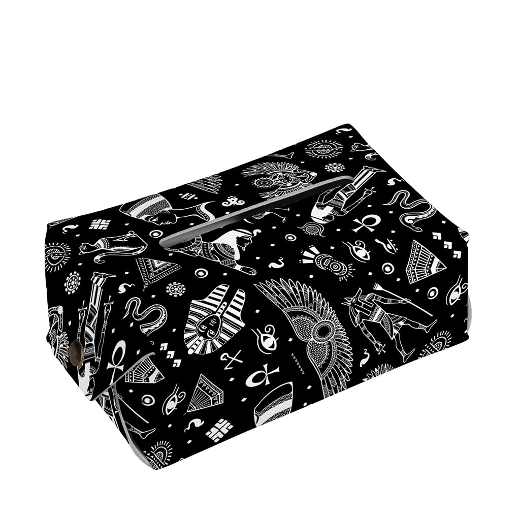Black And White Egyptian Pattern Print Rectangle Tissue Box Cover