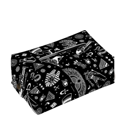 Black And White Egyptian Pattern Print Rectangle Tissue Box Cover