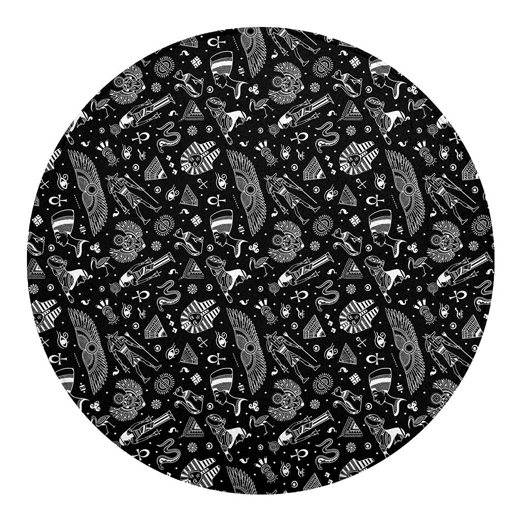 Black And White Egyptian Pattern Print Round Blanket