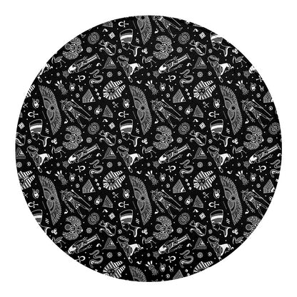Black And White Egyptian Pattern Print Round Blanket