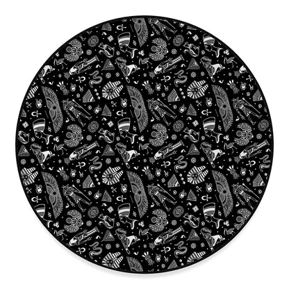 Black And White Egyptian Pattern Print Round Floor Mat