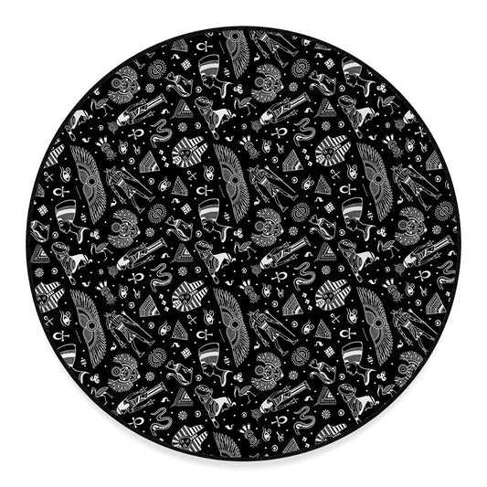 Black And White Egyptian Pattern Print Round Floor Mat