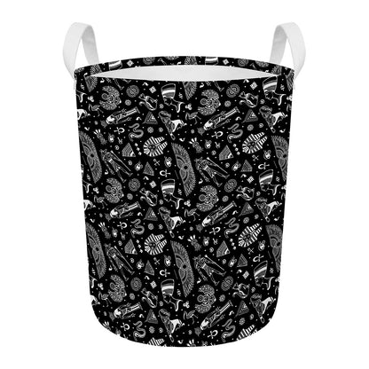 Black And White Egyptian Pattern Print Round Laundry Basket