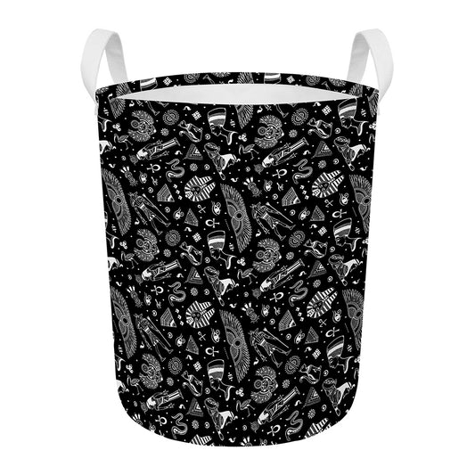 Black And White Egyptian Pattern Print Round Laundry Basket