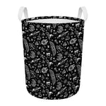 Black And White Egyptian Pattern Print Round Laundry Basket