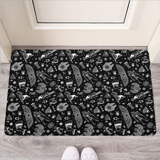 Black And White Egyptian Pattern Print Rubber Doormat