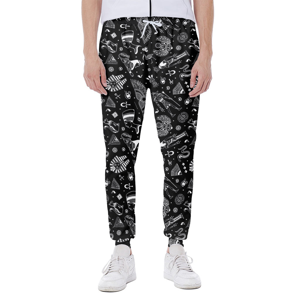 Black And White Egyptian Pattern Print Scuba Joggers