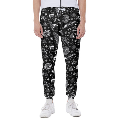 Black And White Egyptian Pattern Print Scuba Joggers