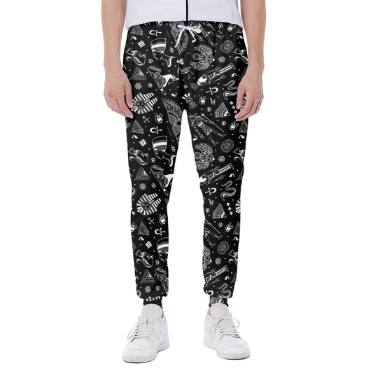 Black And White Egyptian Pattern Print Scuba Joggers