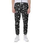 Black And White Egyptian Pattern Print Scuba Joggers