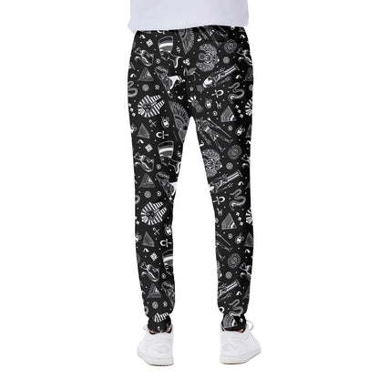 Black And White Egyptian Pattern Print Scuba Joggers