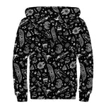 Black And White Egyptian Pattern Print Sherpa Lined Zip Up Hoodie