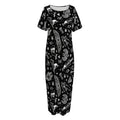 Black And White Egyptian Pattern Print Short Sleeve Long Nightdress