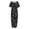 Black And White Egyptian Pattern Print Short Sleeve Long Nightdress