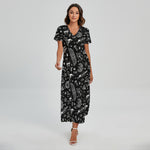 Black And White Egyptian Pattern Print Short Sleeve Maxi Dress