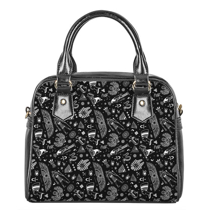 Black And White Egyptian Pattern Print Shoulder Handbag