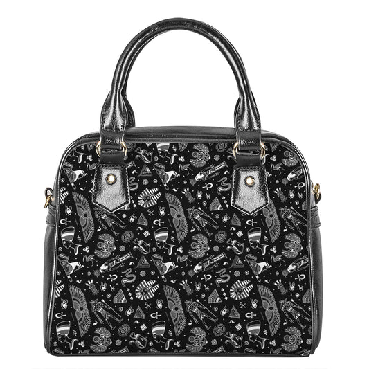 Black And White Egyptian Pattern Print Shoulder Handbag