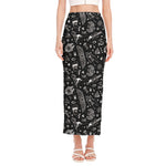 Black And White Egyptian Pattern Print Side Slit Maxi Skirt