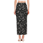 Black And White Egyptian Pattern Print Side Slit Maxi Skirt