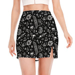 Black And White Egyptian Pattern Print Side Slit Mini Skirt