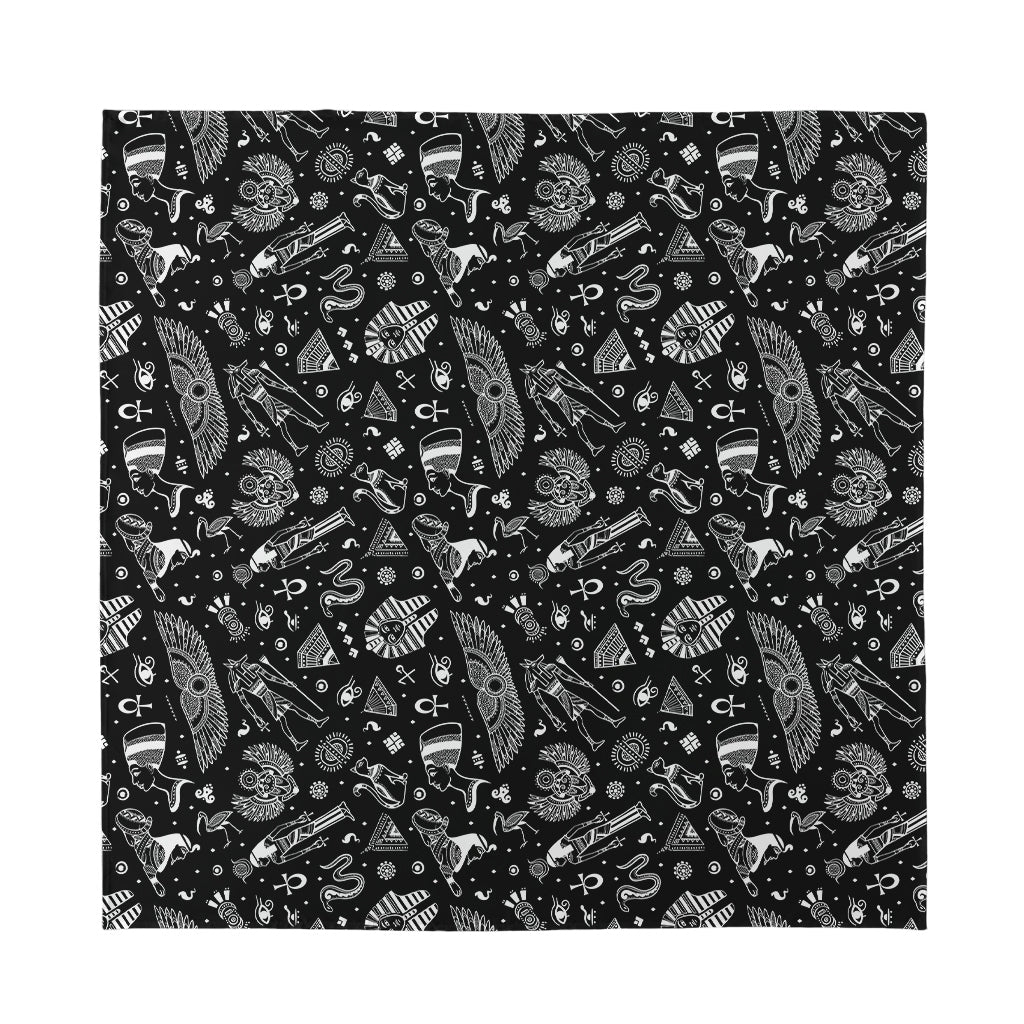 Black And White Egyptian Pattern Print Silk Bandana