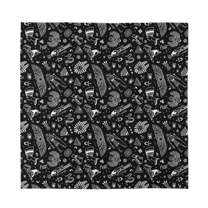 Black And White Egyptian Pattern Print Silk Bandana
